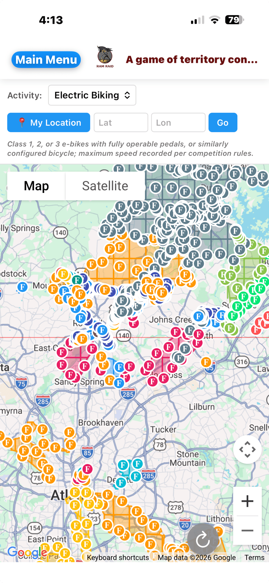Live EBRA territory-capture activity across metro Atlanta, Georgia